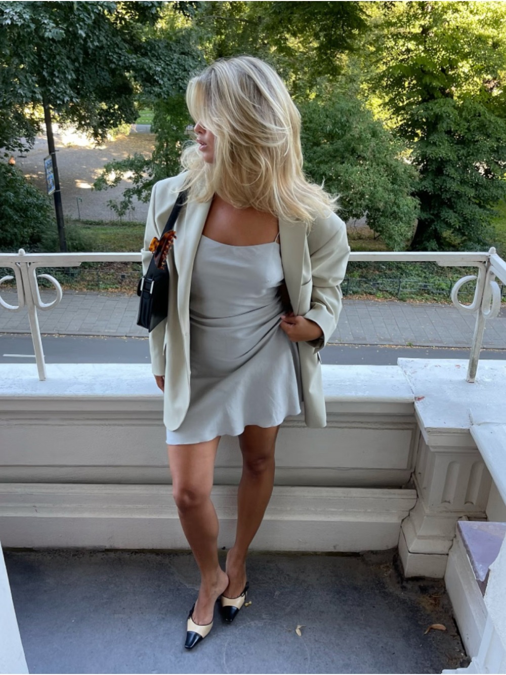 Djerf Avenue Satin Slip Mini Dress in Light grey